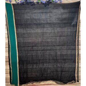 Ethnic Shawl 36" X 90" Black Gold & Green Sheer Pakistani Indian Duppata Saree